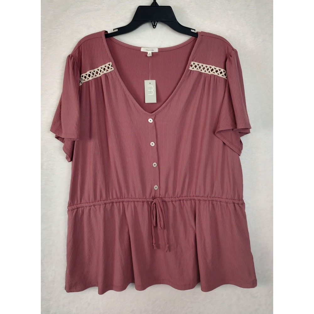 Maurices Blouse Top Ruffle Sleeve Button Down Cinched Waist Plus Size XXL